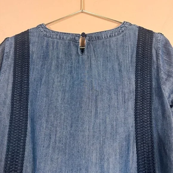 Soft Surroundings Blue Chambray Denim Embroidered Top - Picture 4 of 8